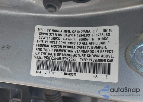 2018 Honda Civic Lx z USA, uszkodzony, nr VIN 19XFC2F50JE042595